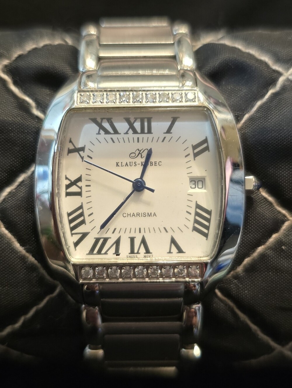 Klaus Kobec Charisma Stainless Steel Tank Watch w/ 14 Genuine Diamonds